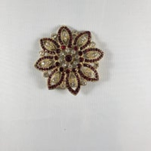 Vintage Monet Red and clear gold tone flower pin brooch - Picture 5 of 5